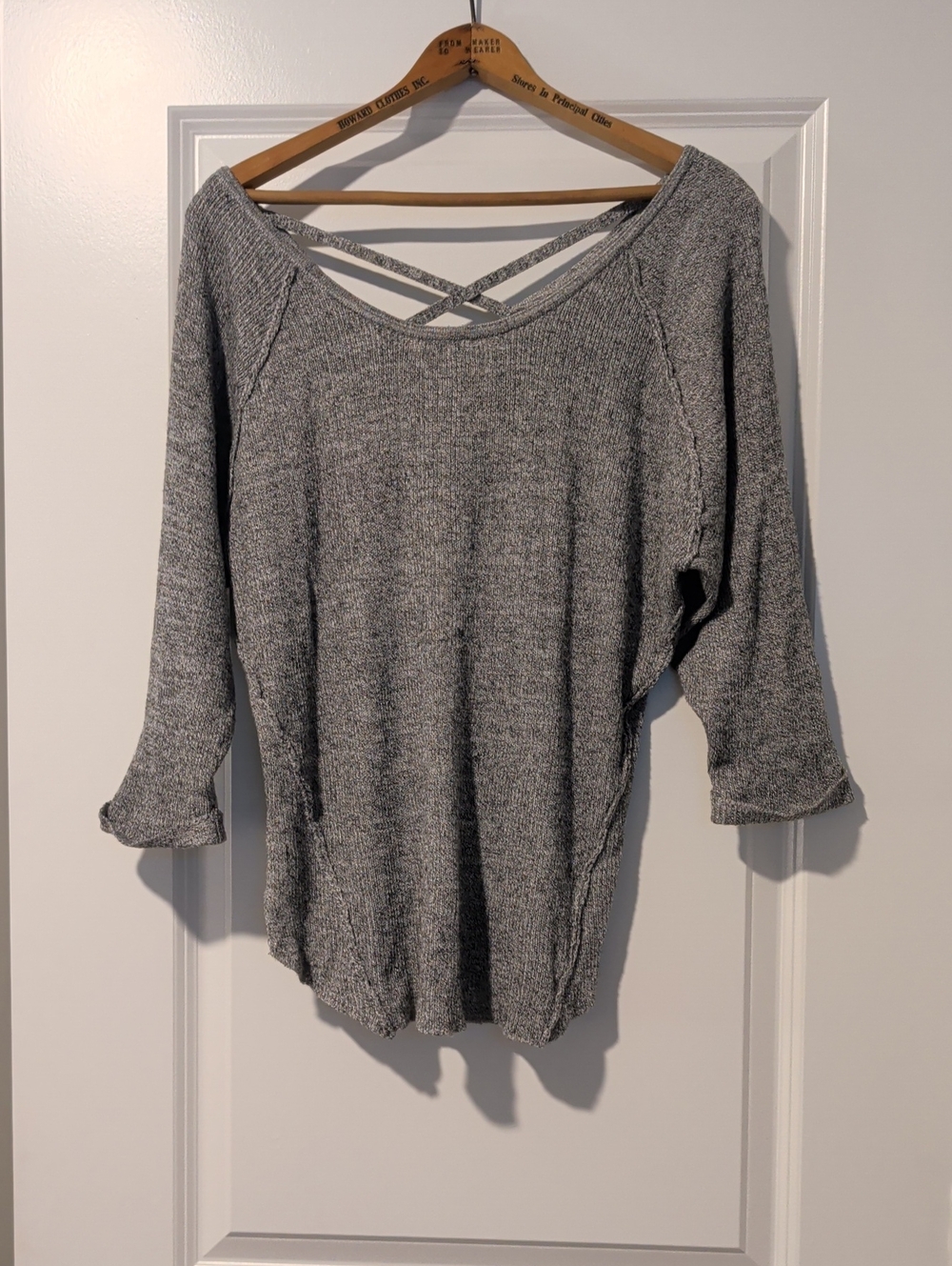 Silver Jeans Heather Gray Knit Top with Crisscross Back